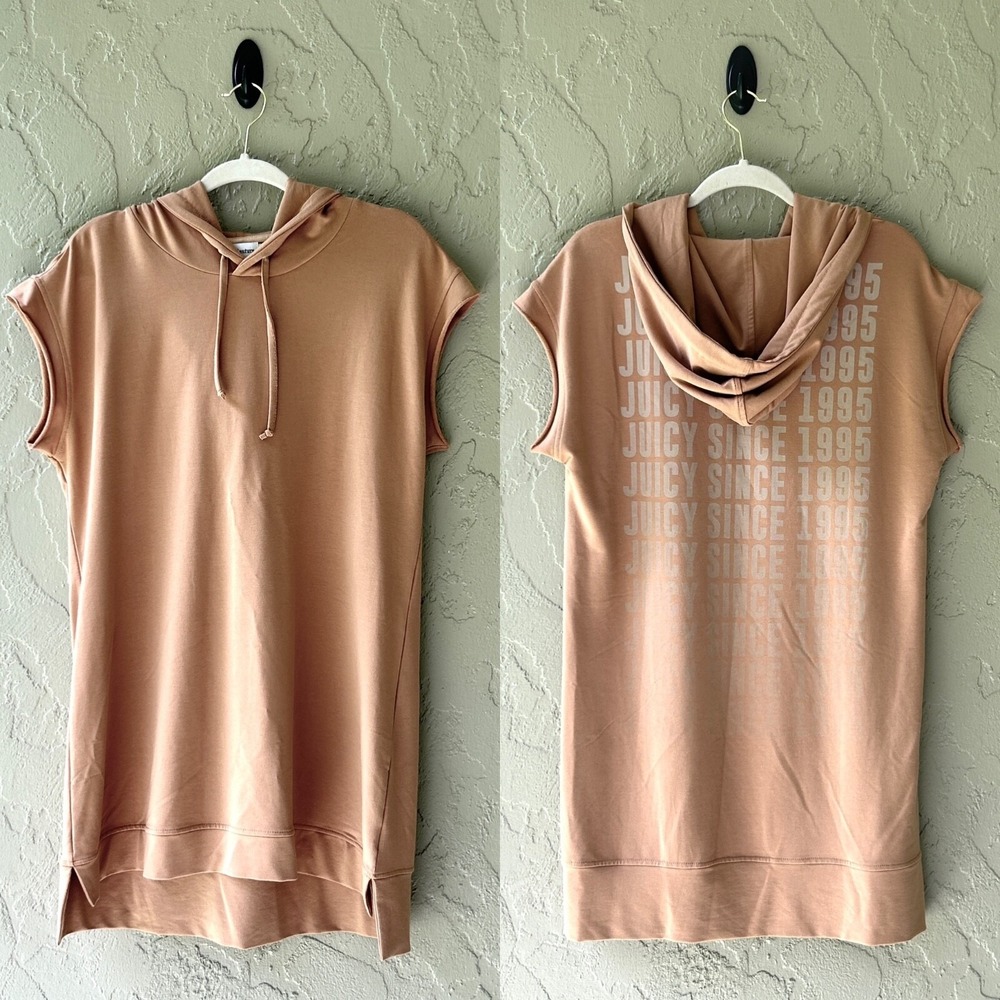 Juicy Couture Women Large Brown Since 1995 Terry Short Sleeve Hoodie Dress NWOT